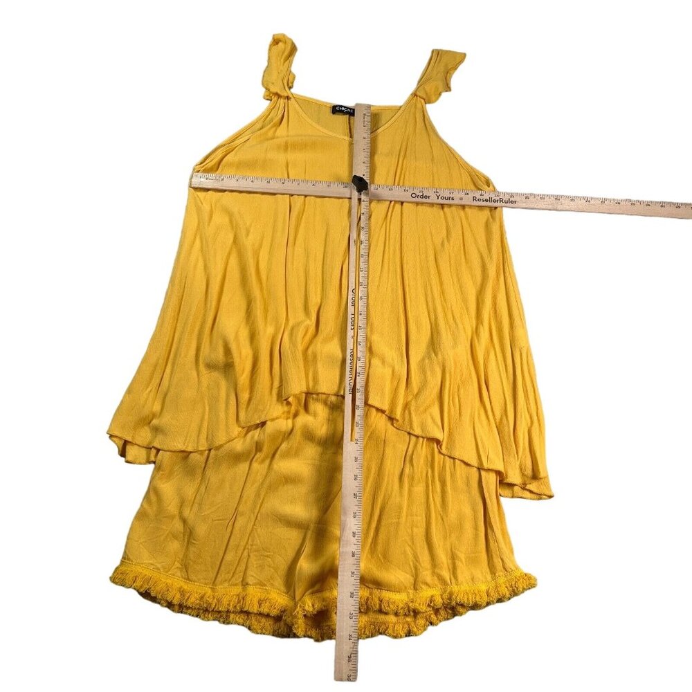 CHICME Women's Fringe Accented Tank Tunic & Shorts Polyester Blend Yellow XL - Picture 5 of 6